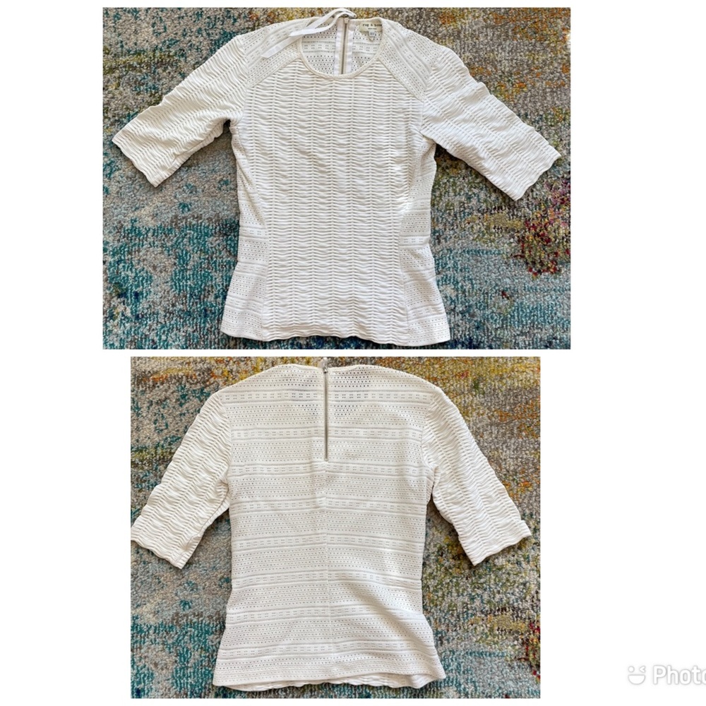 Rag & Bone White Crew Neck Three-Quarter Sleeve Top. Size Petite Small